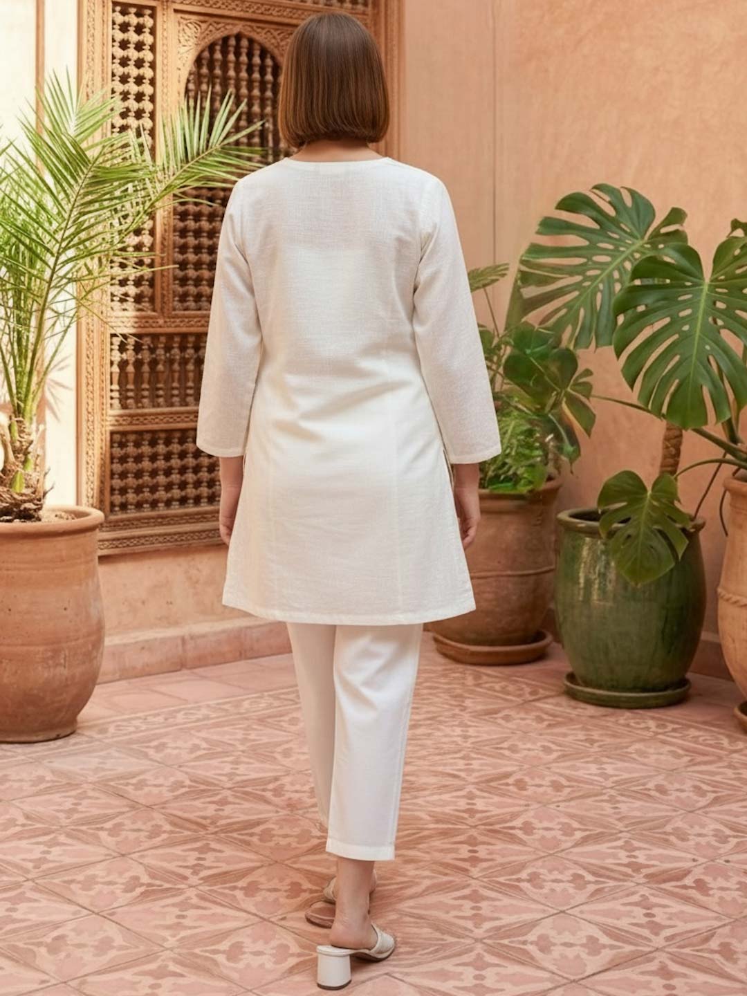 CREAM COTTON HANDWORK & EMBROIDERED CO-ORD SET