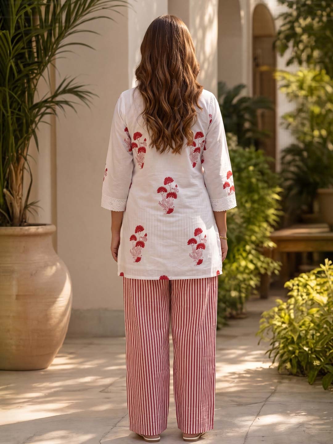 RED COTTON HANDBLOCK CO-ORD SET WITH FARSHI PANTS