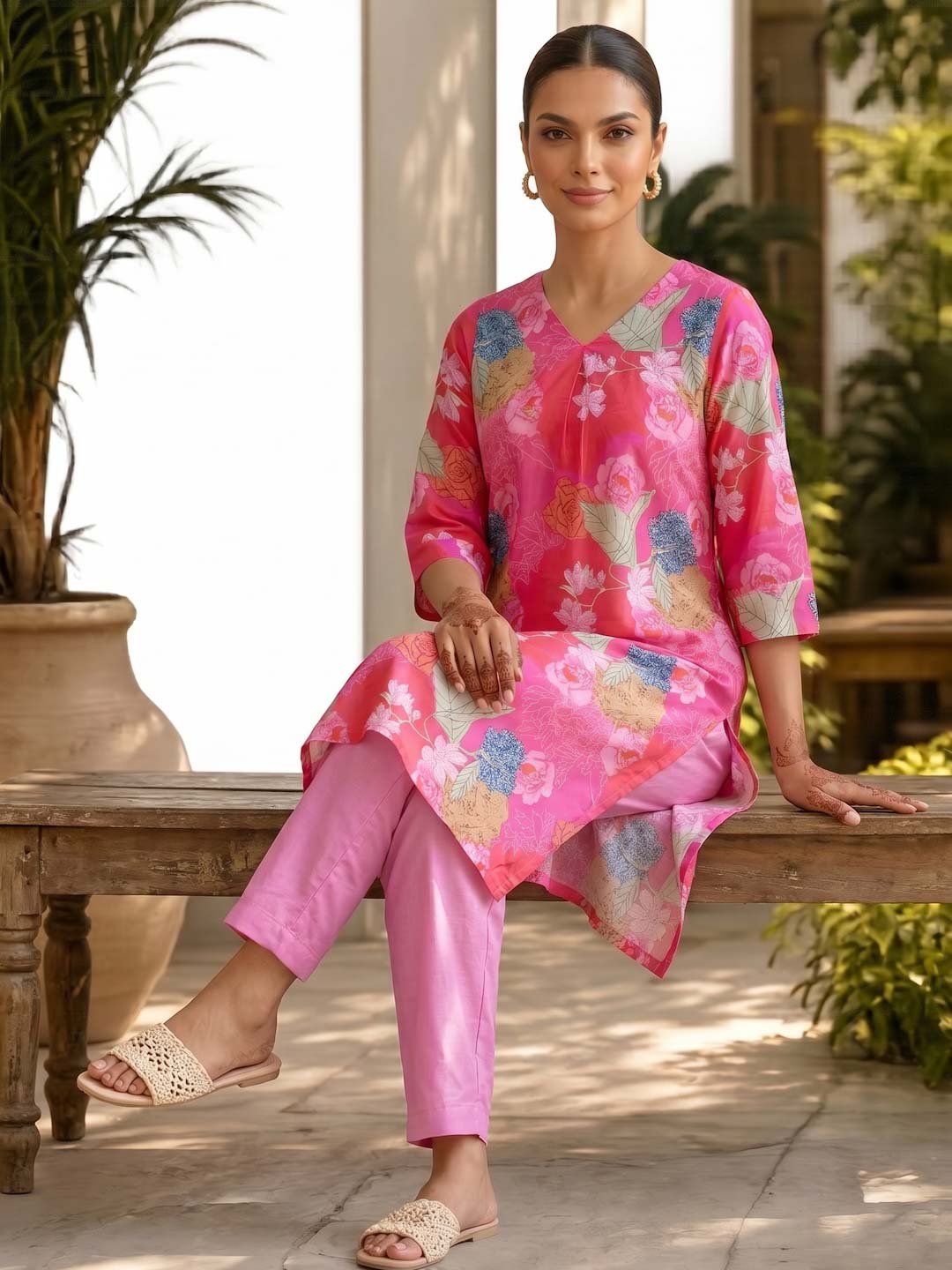 PINK FLORAL DIGITAL PRINT CO-ORD SET