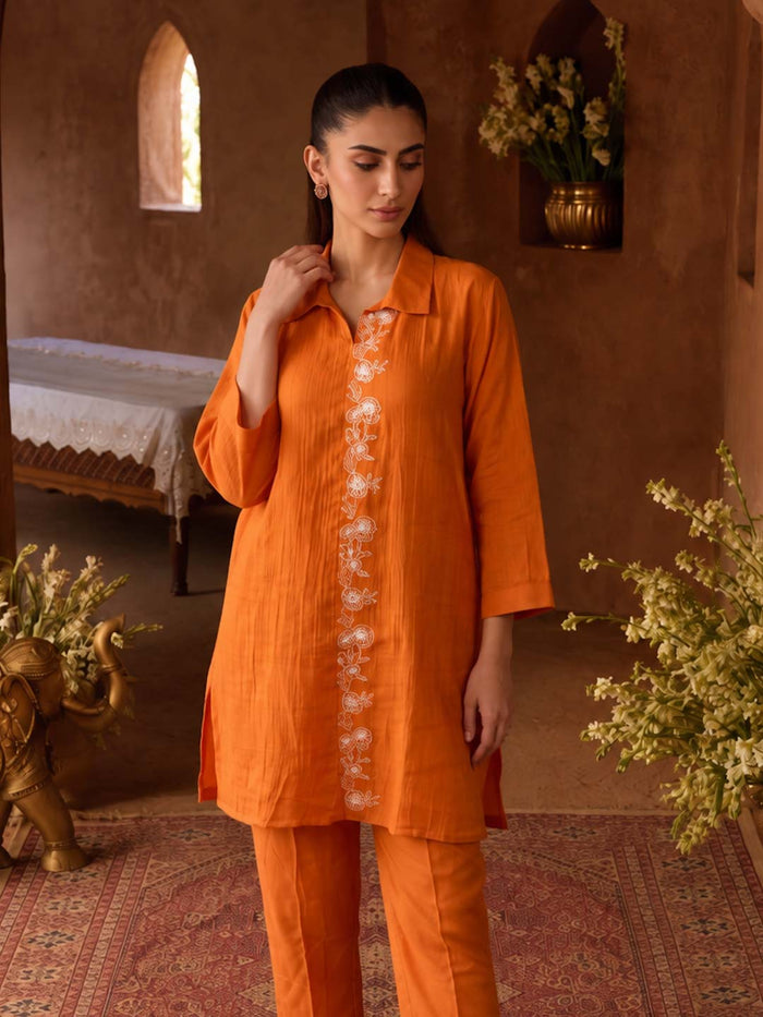 TANGERINE ORANGE HANDWORK CO-ORD SET