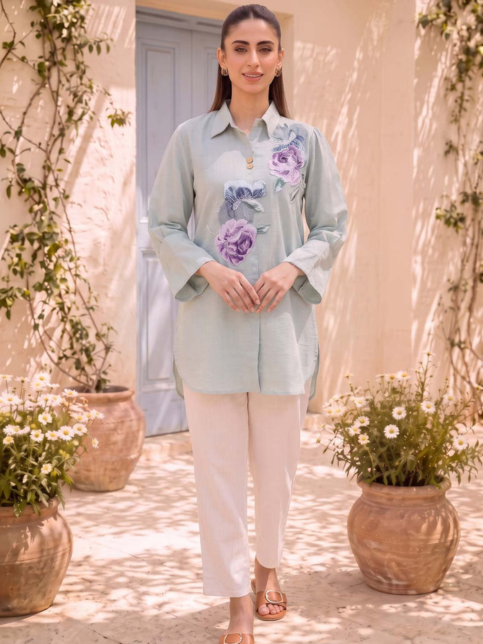 DUSK BLUE COTTON HANDWORK TOP