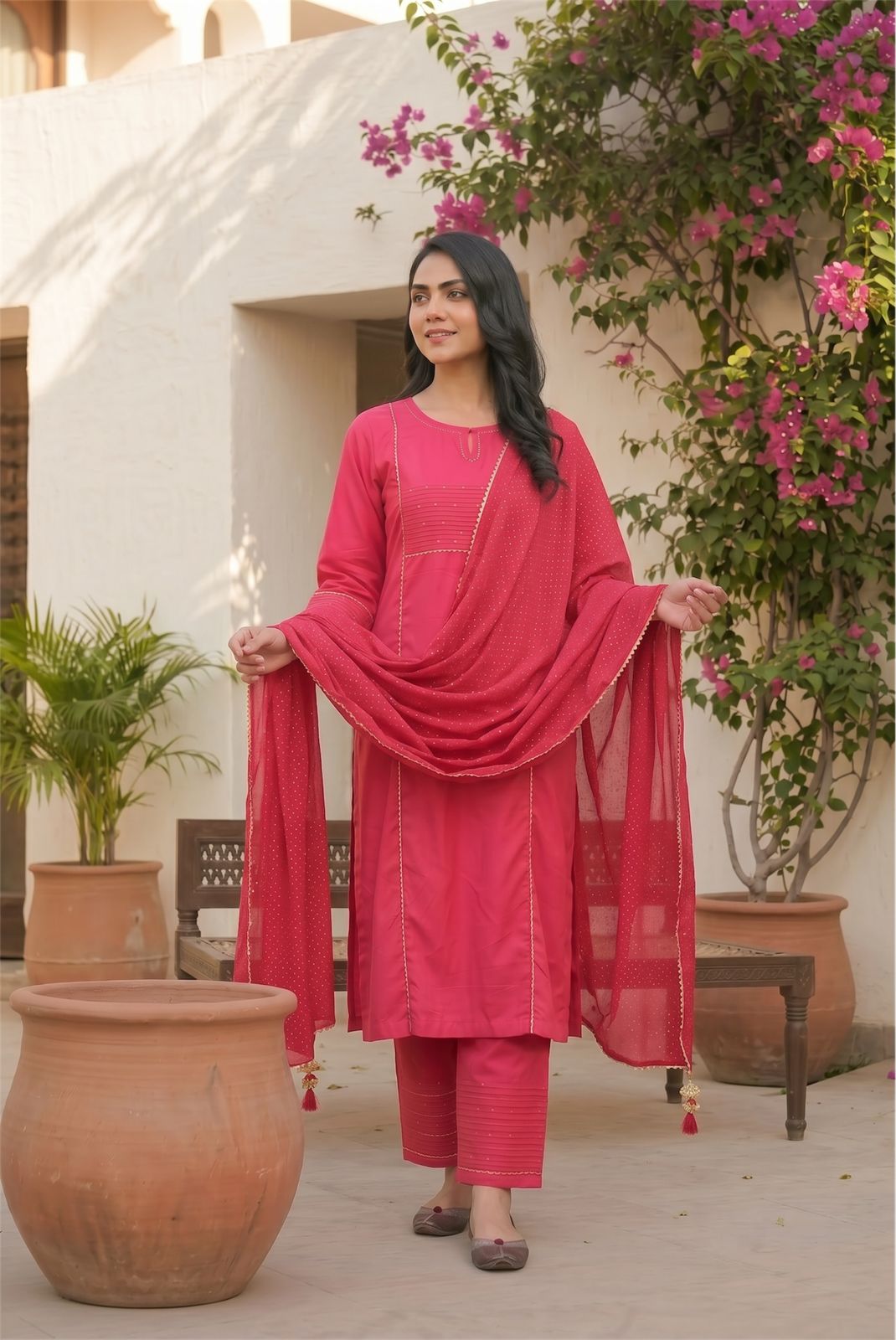 BASIC RED COTTON SUIT SET
