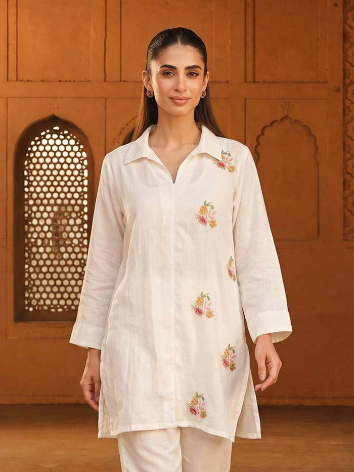 CREAM HANDWORK CO-ORD SET