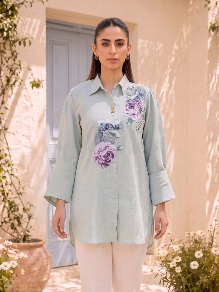 DUSK BLUE COTTON HANDWORK TOP