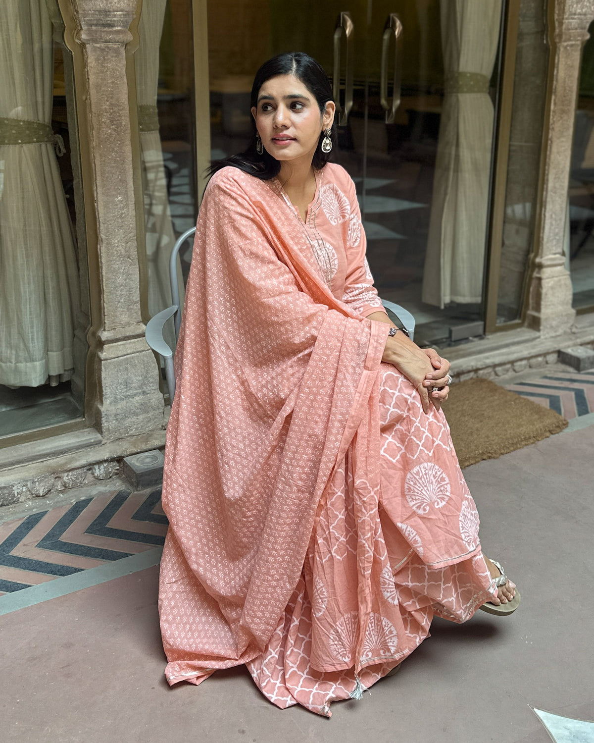 PINK HANDBLOCK SHARARA SET