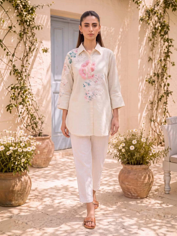 CREAM COTTON HANDWORK & EMBROIDERED TOP