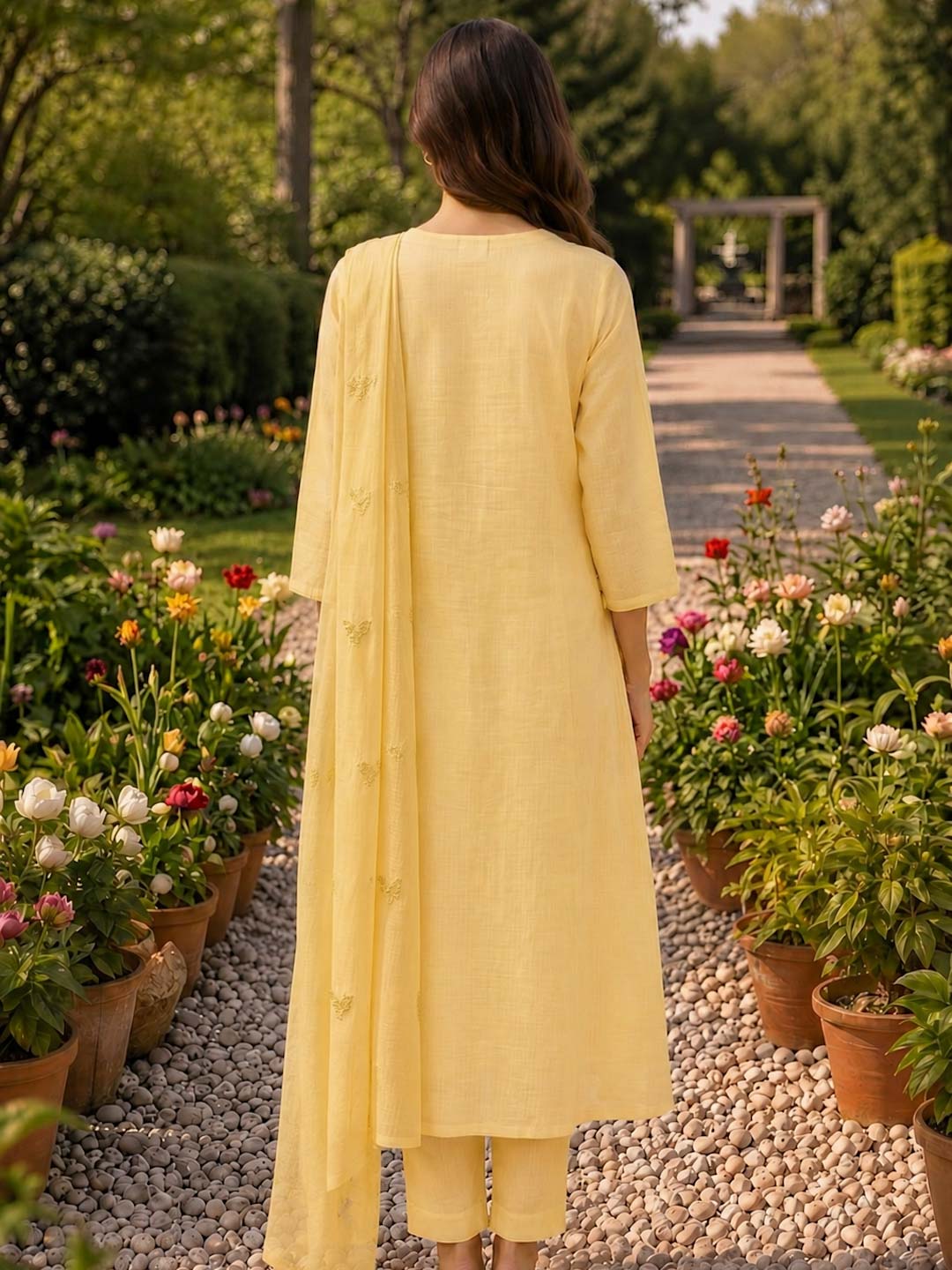 BRIGHT YELLOW KOTA DORIA SUIT SET WITH KOTA DUPATTA