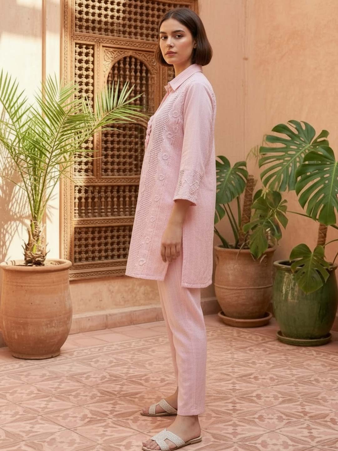 BABY PINK COTTON HANDWORK & EMBROIDERED CO-ORD SET