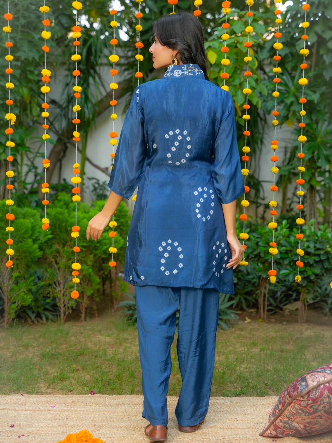 ROYAL BLUE HANDWORK AND BANDHEJ WORK CO-ORD SET