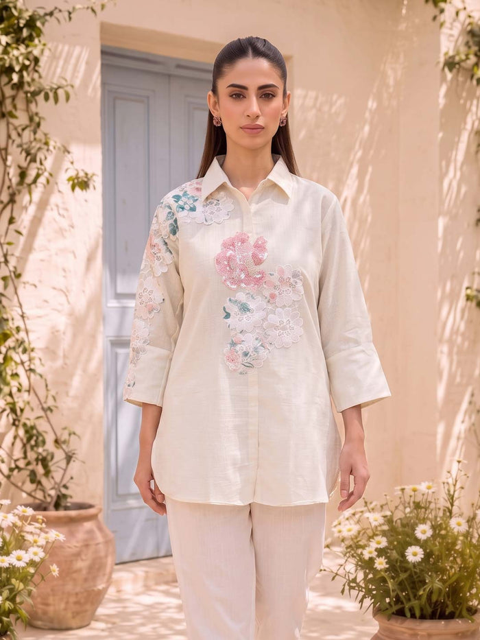 CREAM COTTON HANDWORK & EMBROIDERED TOP