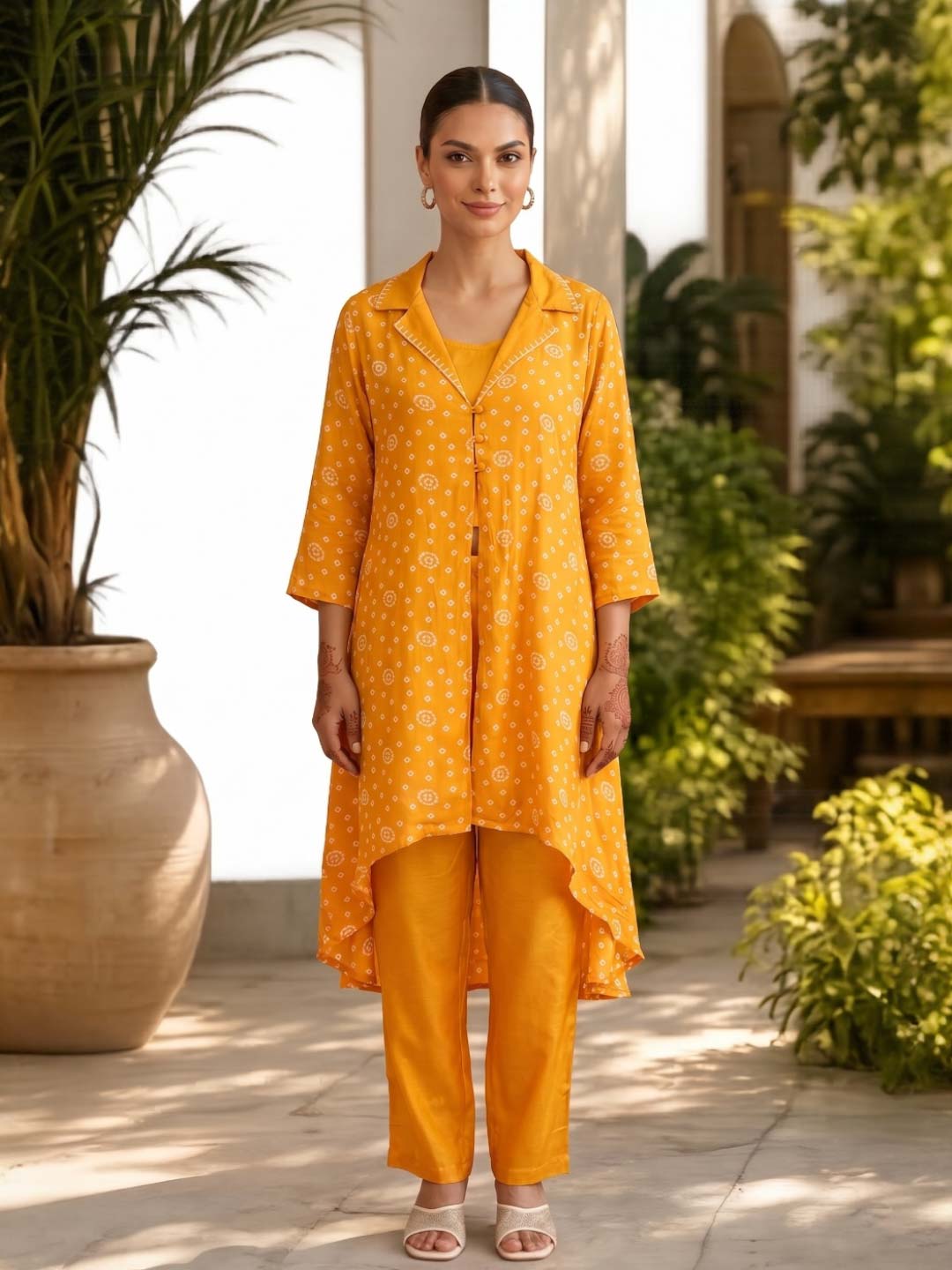 YELLOW SHANTUNG SILK CO-ORD SET WITH INNER