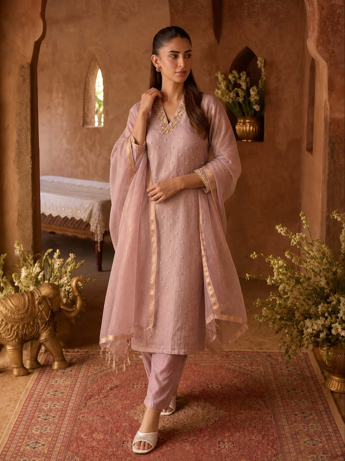 MAUVE TISSUE HANDWORK SUIT SET