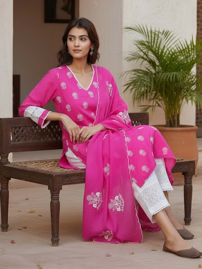 RANI & WHITE SUIT SET WITH EMBROIDERY