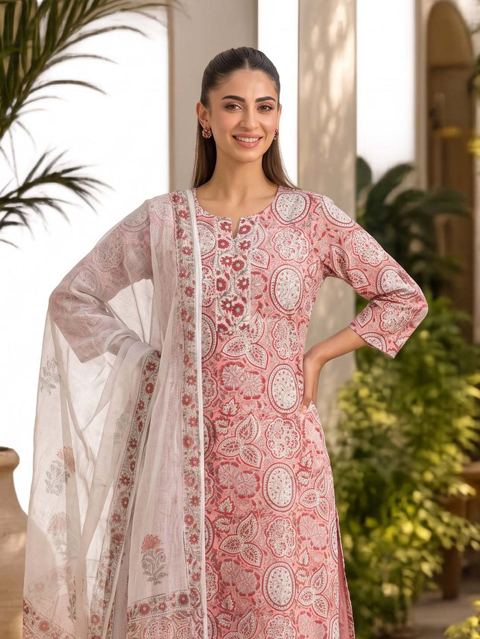PINK KOTA DORIA HANDBLOCK SUIT SET WITH GOTTA WORK