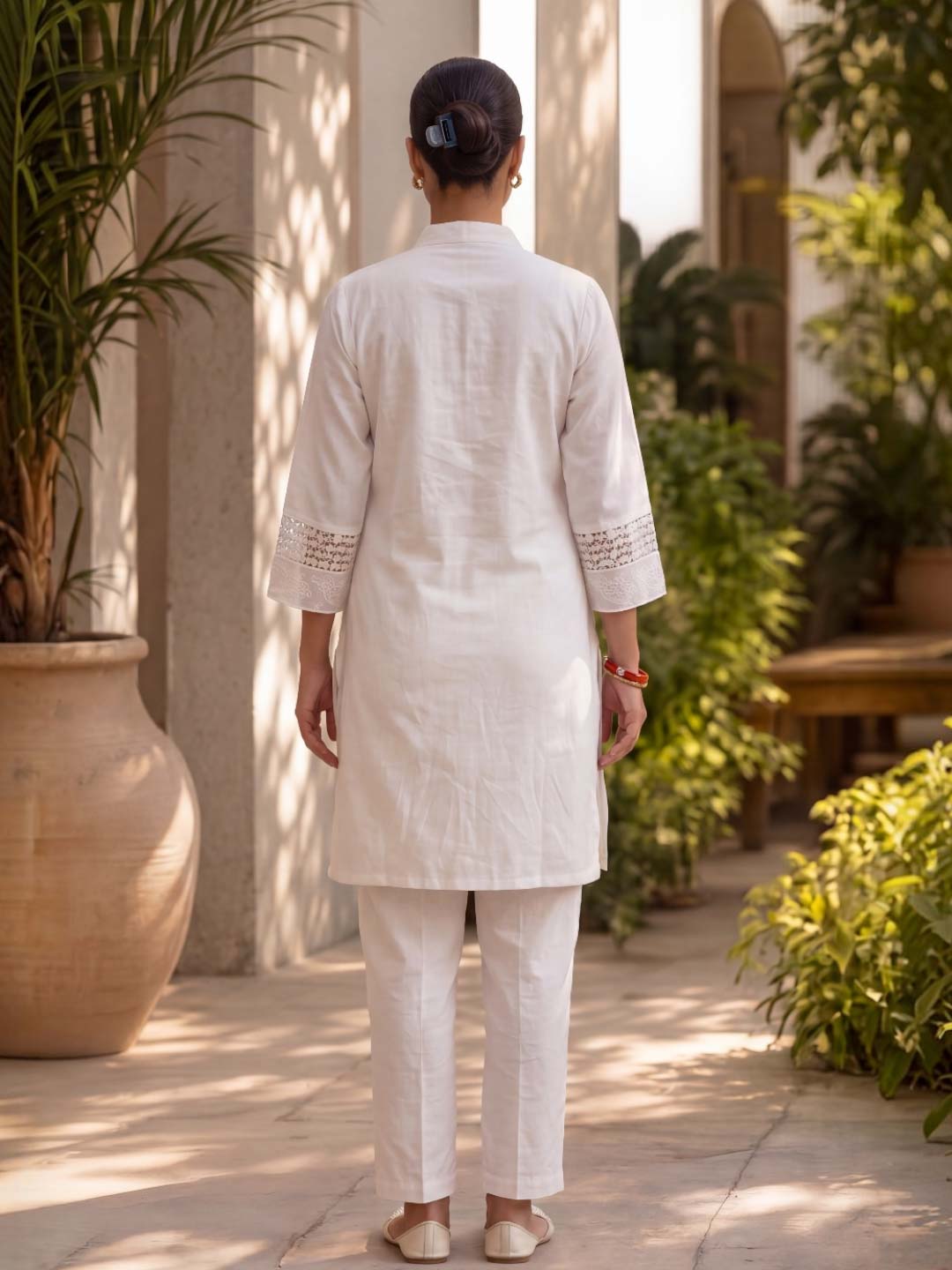 WHITE COTTON SCHIFFLI EMBROIDERED CO-ORD SET