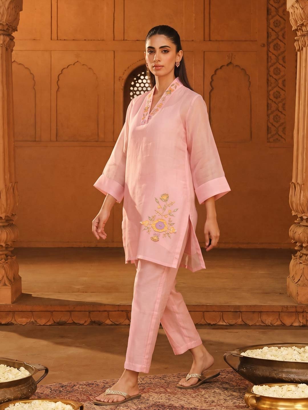 PINK SHIMMER ORGANZA HANDWORK CO-ORD SET
