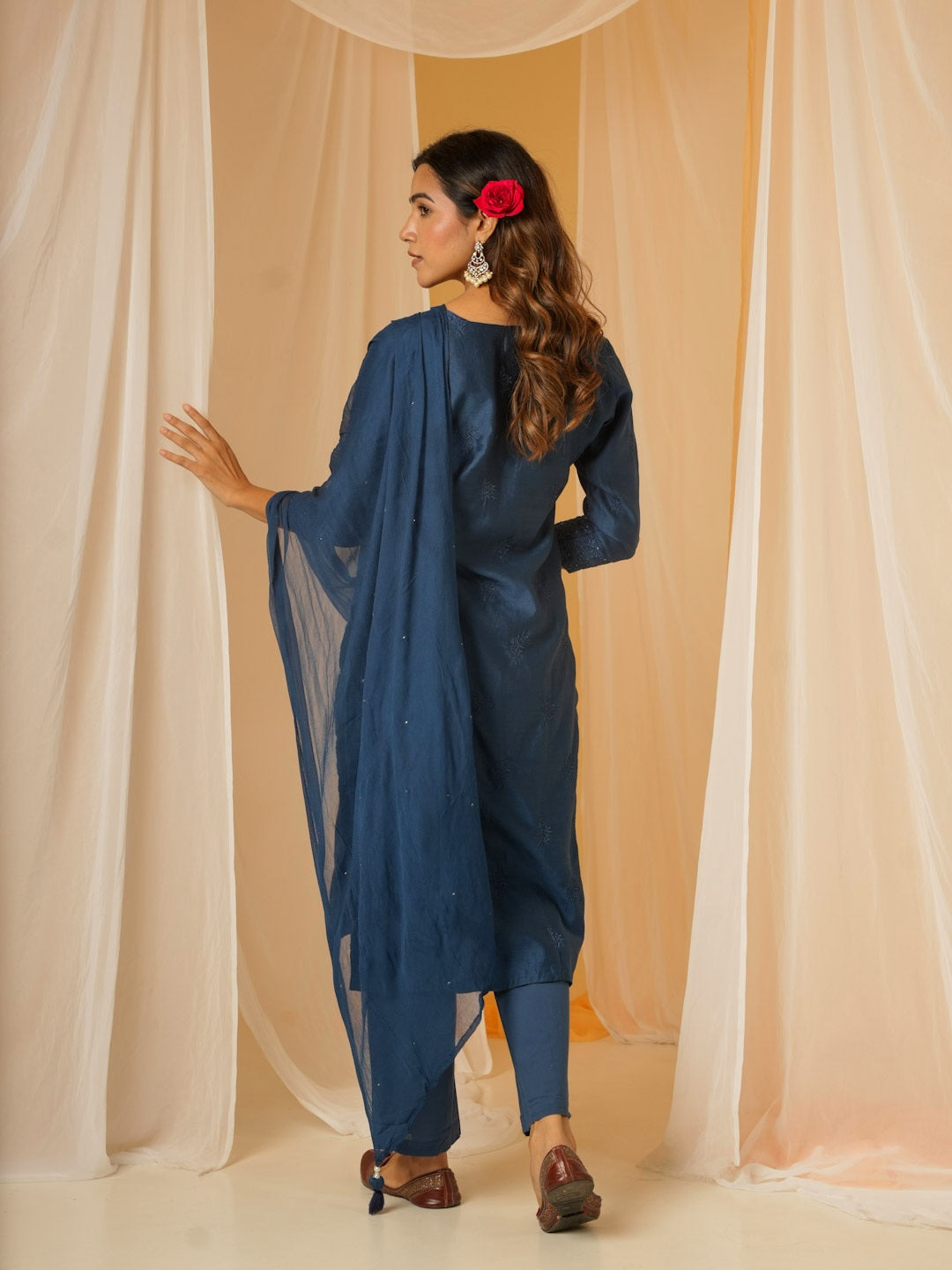 TWILIGHT BLUE CHANDERI SUIT SET WITH HANDWORK