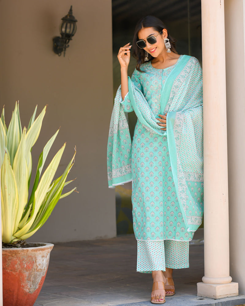 OCEAN BLUE COTTON SUIT SET