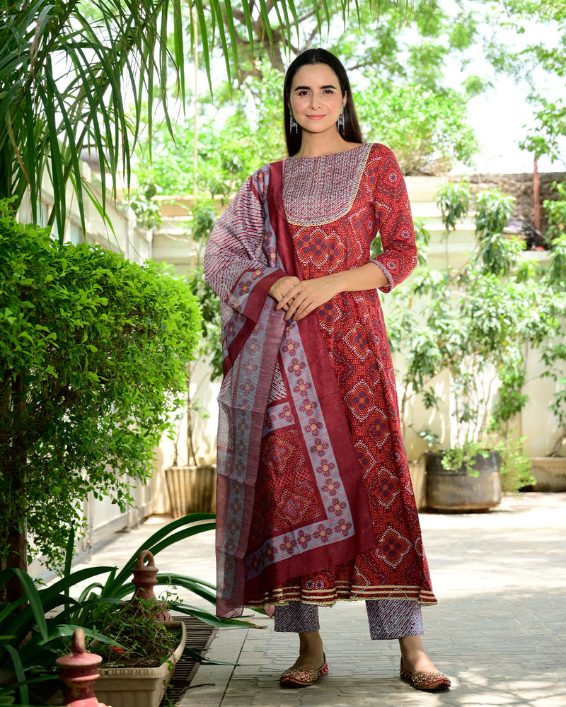 BERRY RED ANARKALI SUIT SET