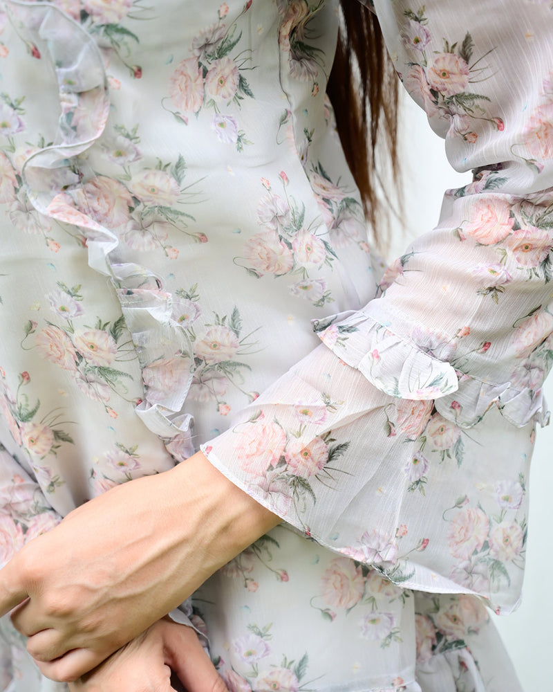 GREY & PEACH FLORAL DRESS