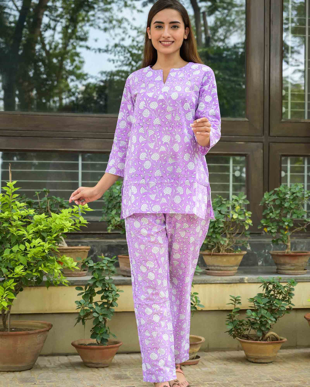 PURPLE HANDBLOCK PAJAMA SET