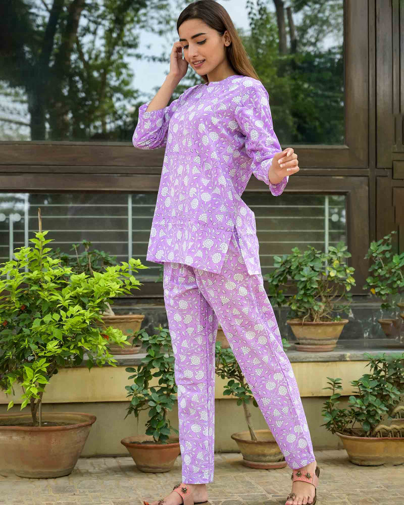 PURPLE HANDBLOCK PAJAMA SET
