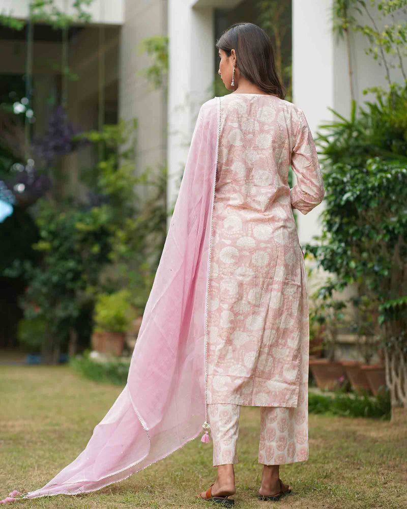 LIGHT PINK HANDBLOCK SUIT SET
