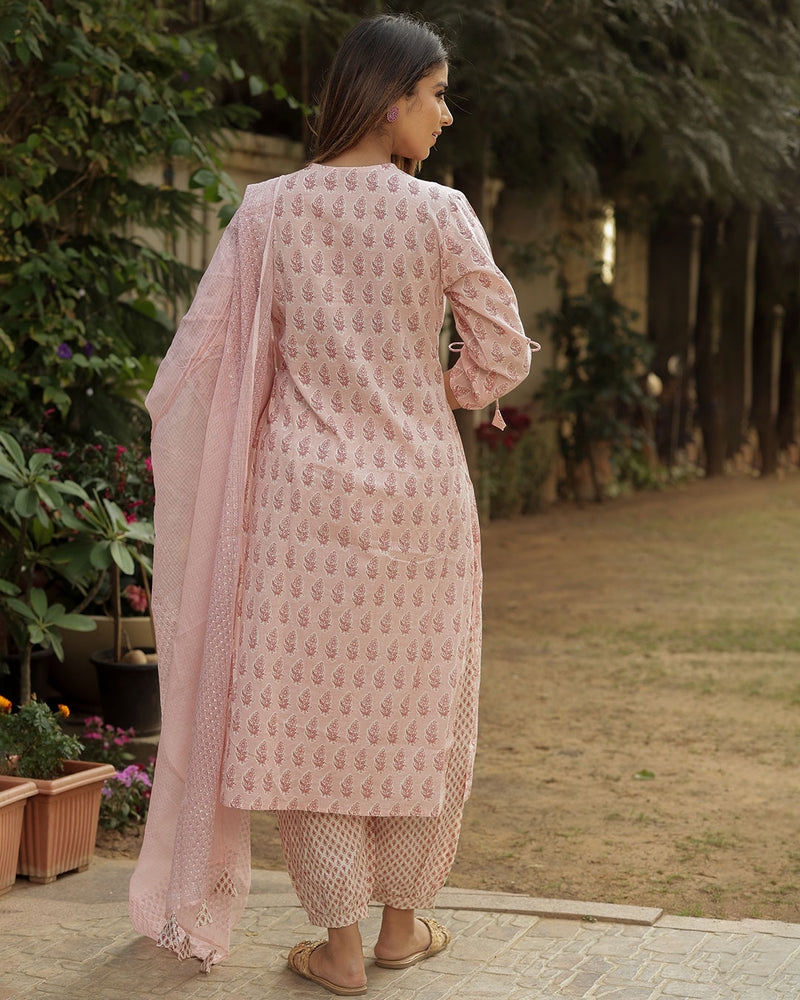 LIGHT PINK HANDBLOCK COTTON SUIT SET