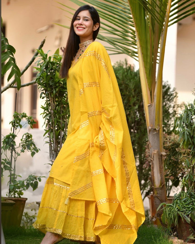 YELLOW COTTON SHARARA SET WITH GOTTA WORK