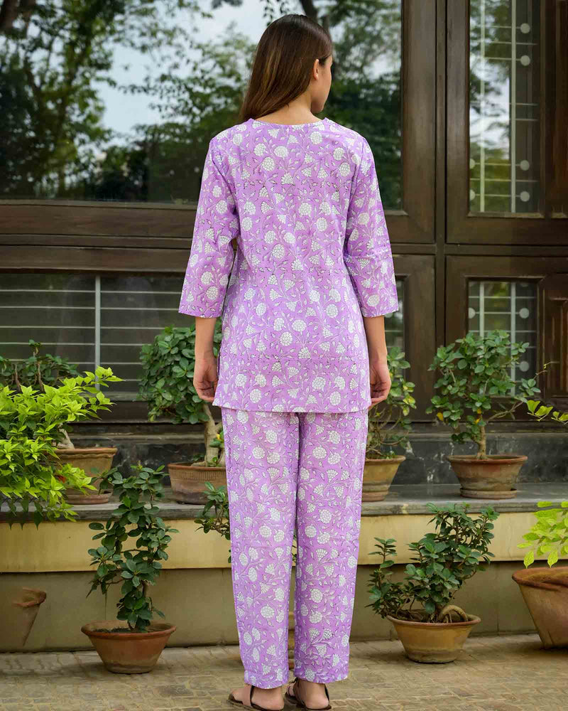 PURPLE HANDBLOCK PAJAMA SET
