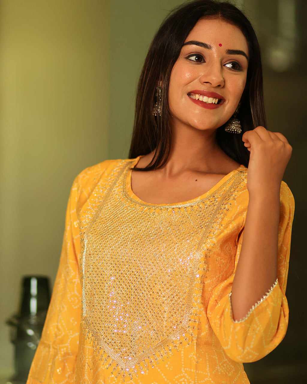 YELLOW MUSLIN KURTA WITH GOTTA WORK