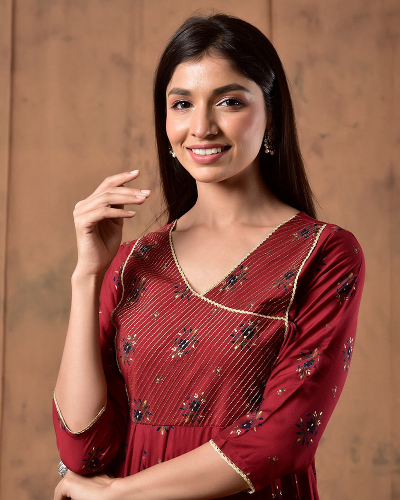 MAROON MUSLIN SHARARA SET