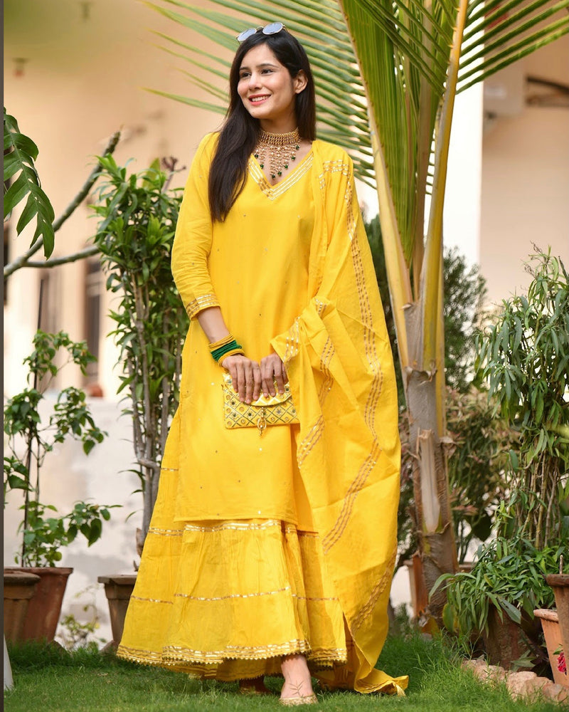 YELLOW COTTON SHARARA SET WITH GOTTA WORK