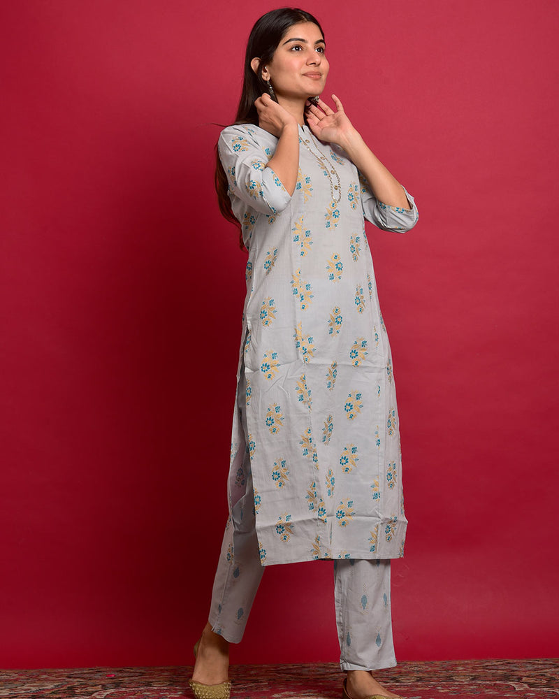 GREY COTTON KURTA SET