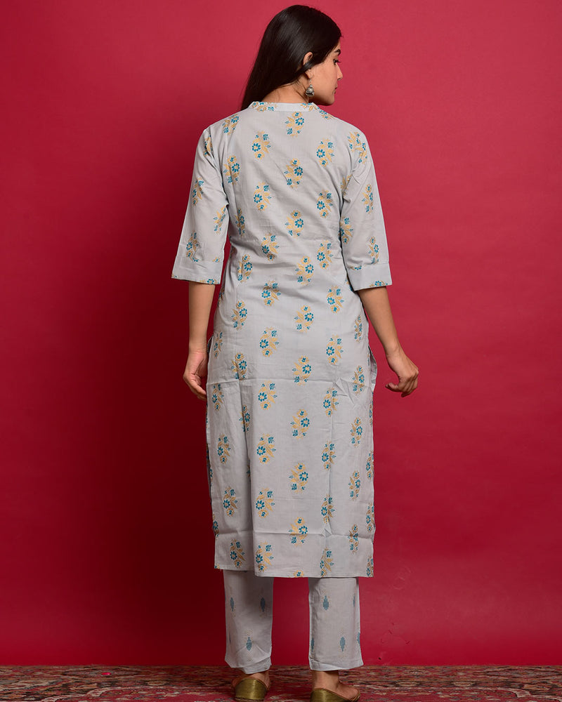 GREY COTTON KURTA SET