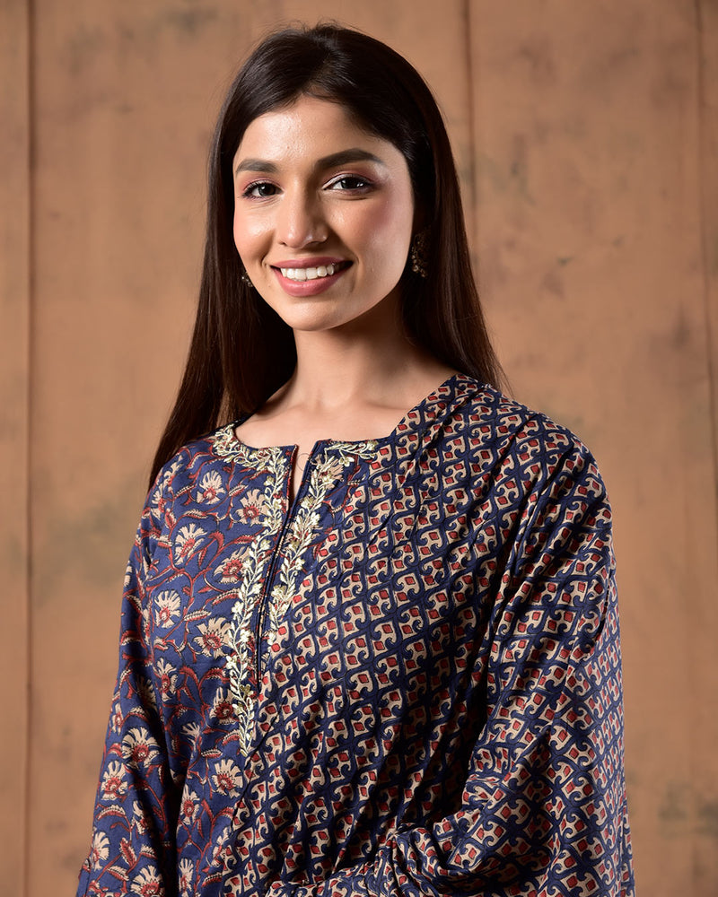 NAVY BLUE STRAIGHT COTTON SUIT SET