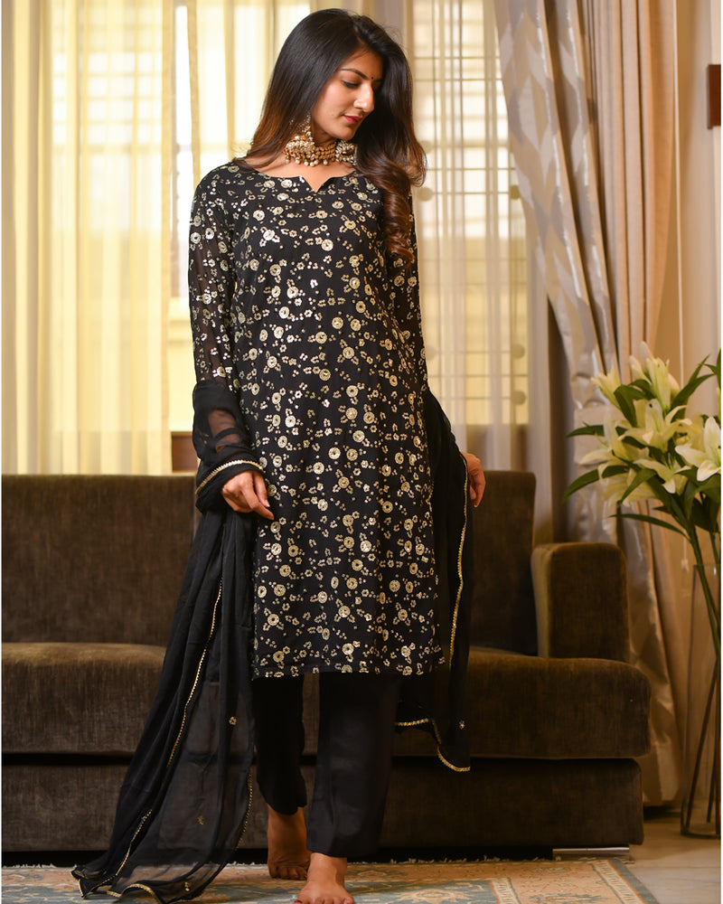 BLACK SEQUIN WORK SUIT SET