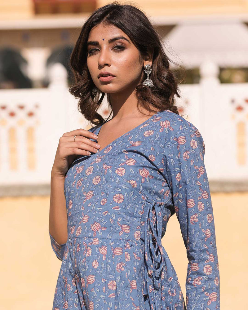 BLUE & WHITE ANGRAKHA PANT SET