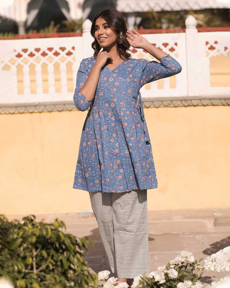 BLUE & WHITE ANGRAKHA PANT SET
