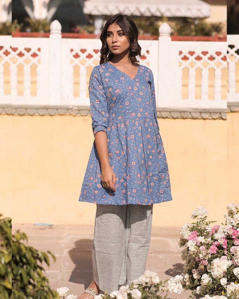 BLUE & WHITE ANGRAKHA PANT SET