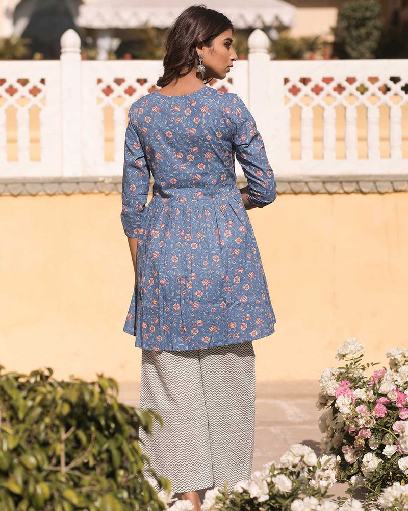 BLUE & WHITE ANGRAKHA PANT SET