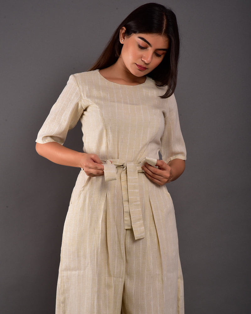 BEIGE COTTON BELTED JUMPSUIT