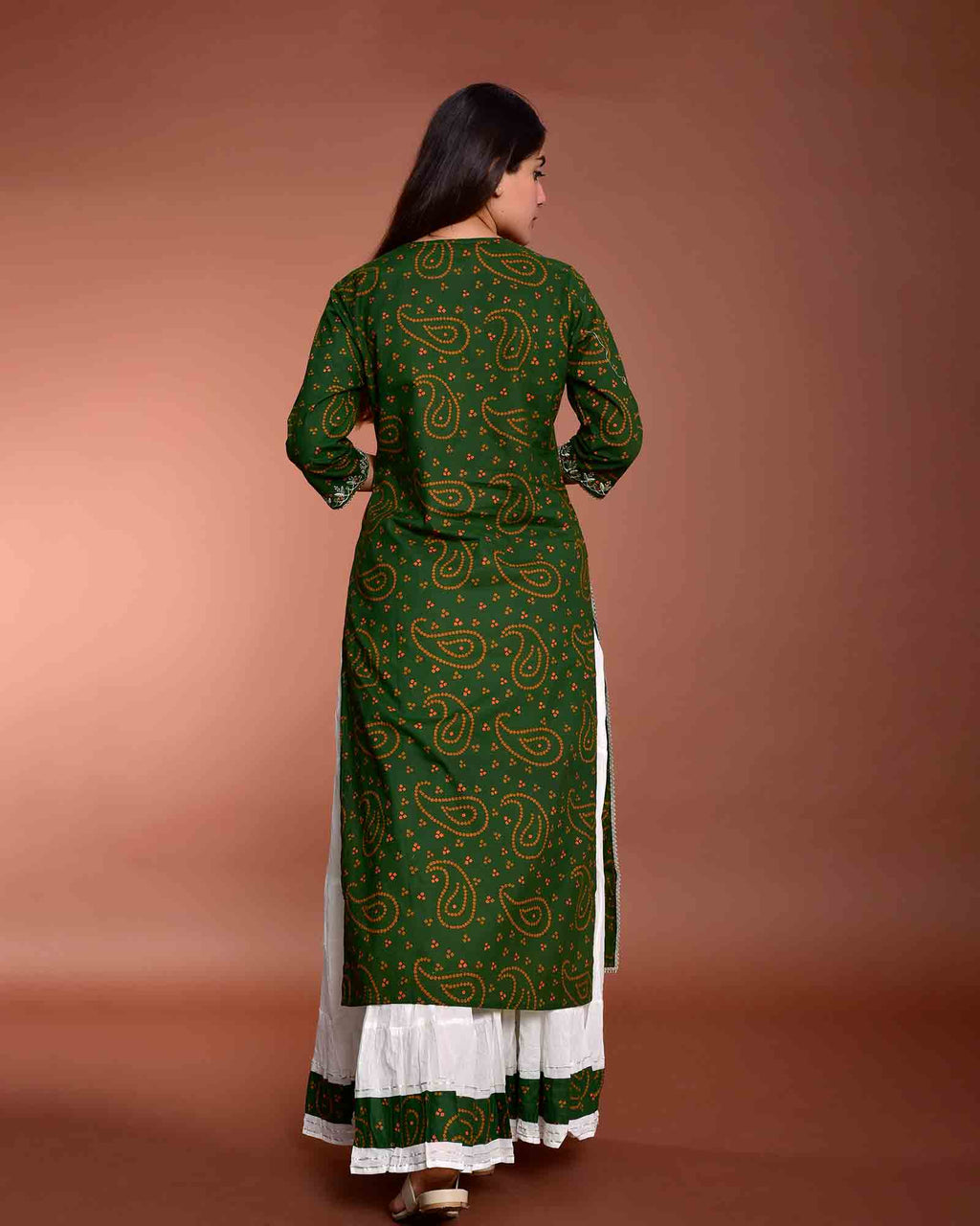 GREEN BANDHEJ SKIRT SET