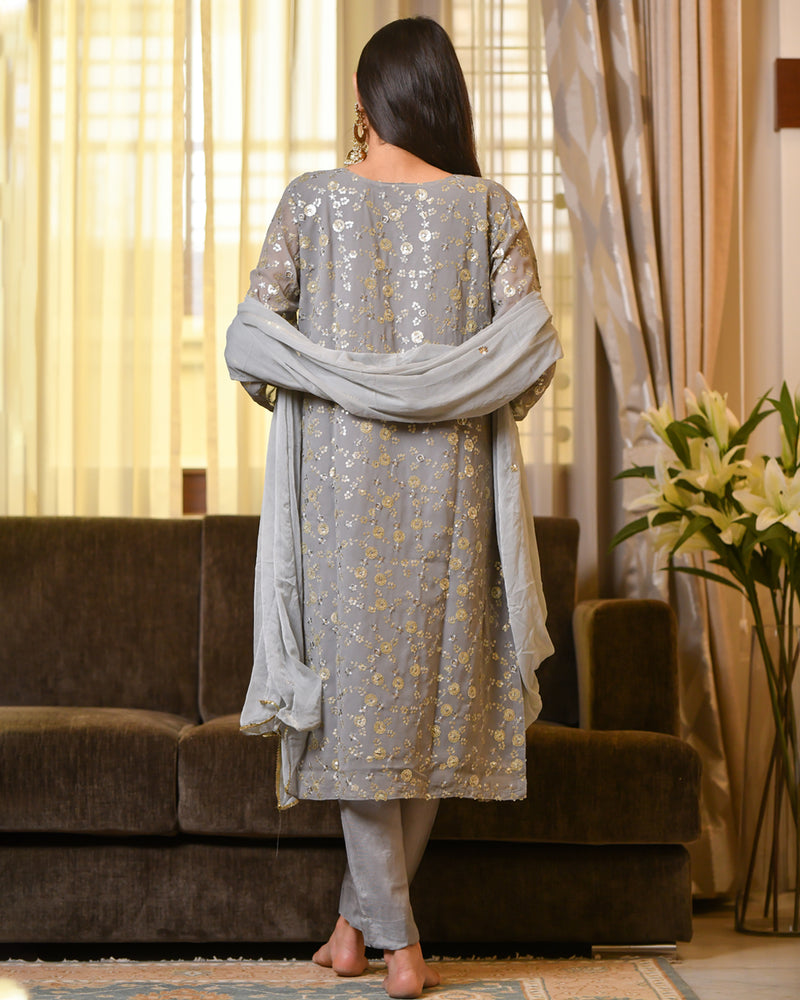 GREY SEQUIN WORK SUIT SET