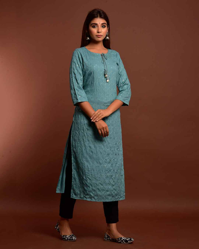 SHIMMERY TURKISH BLUE KURTA