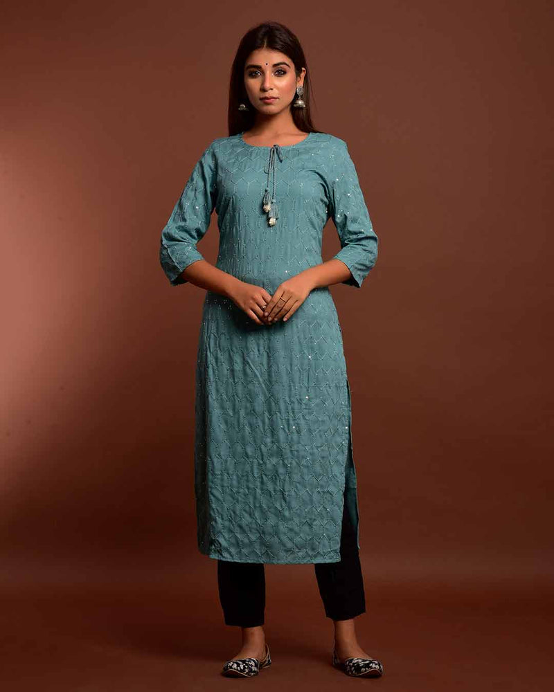 SHIMMERY TURKISH BLUE KURTA