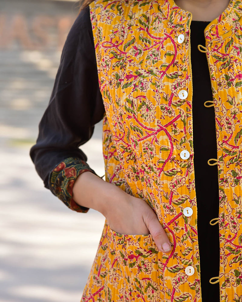 YELLOW SILK & COTTON QUILTED JACKET