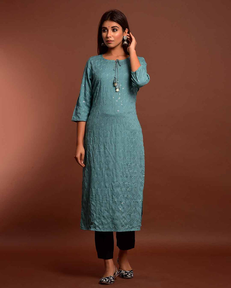 SHIMMERY TURKISH BLUE KURTA