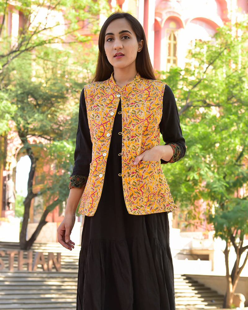 YELLOW SILK & COTTON QUILTED JACKET