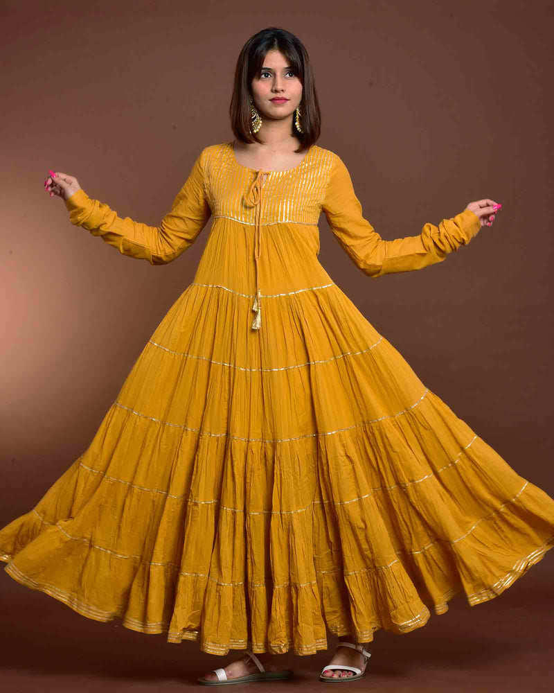 MUSTARD LONG GOWN WITH DUAPATTA